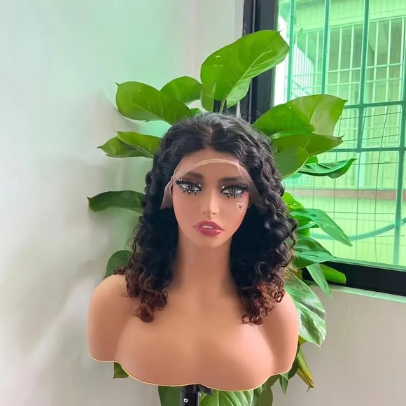 Ombré Double Drawn Romance Curly Lace Frontal Human Hair Wigs - Picture 4 of 5